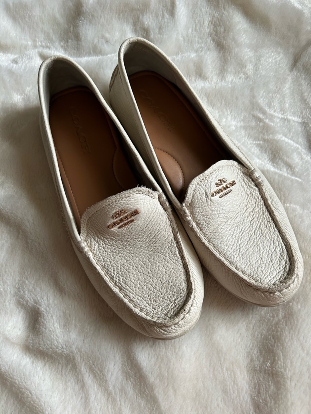 Coach Mary Lock Up Driving Loafers Ivory Leather Flat Shoes womens 8.5